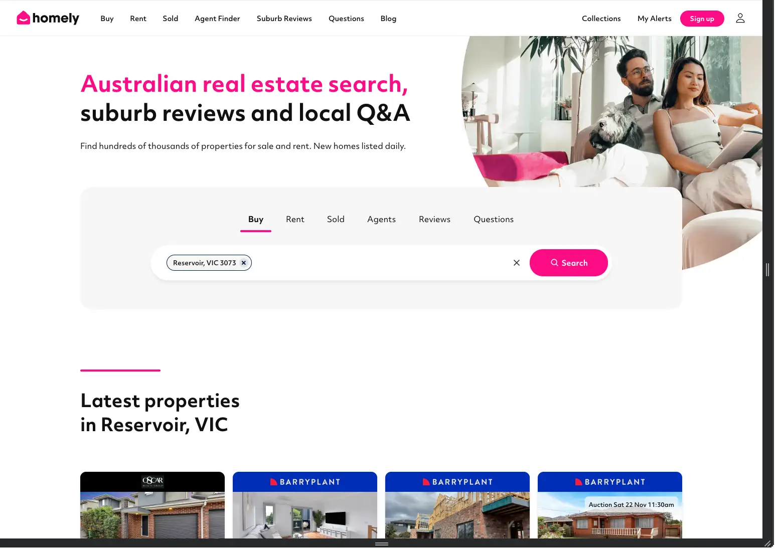 Homely desktop landing page